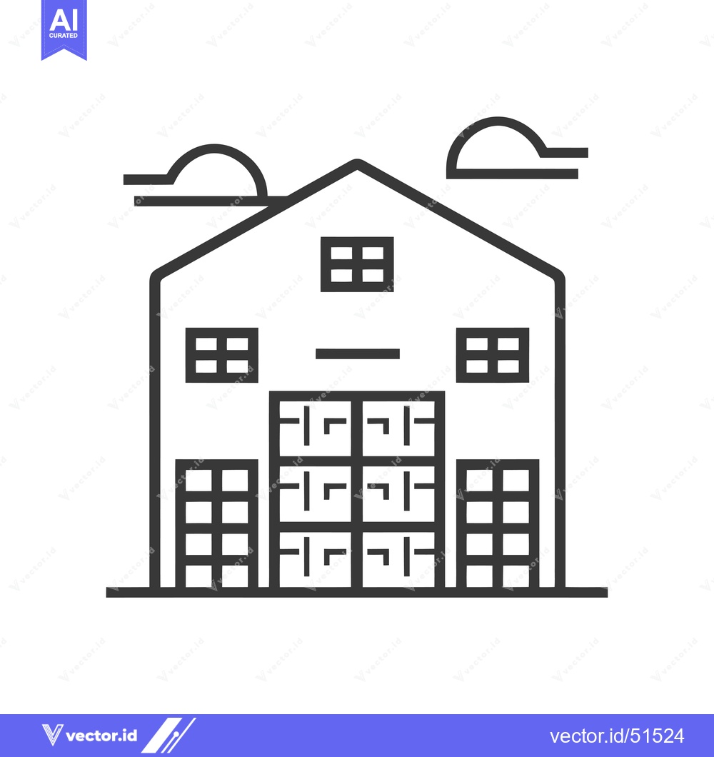 Premium Vector of Line Art Illustration of a Building with Clouds