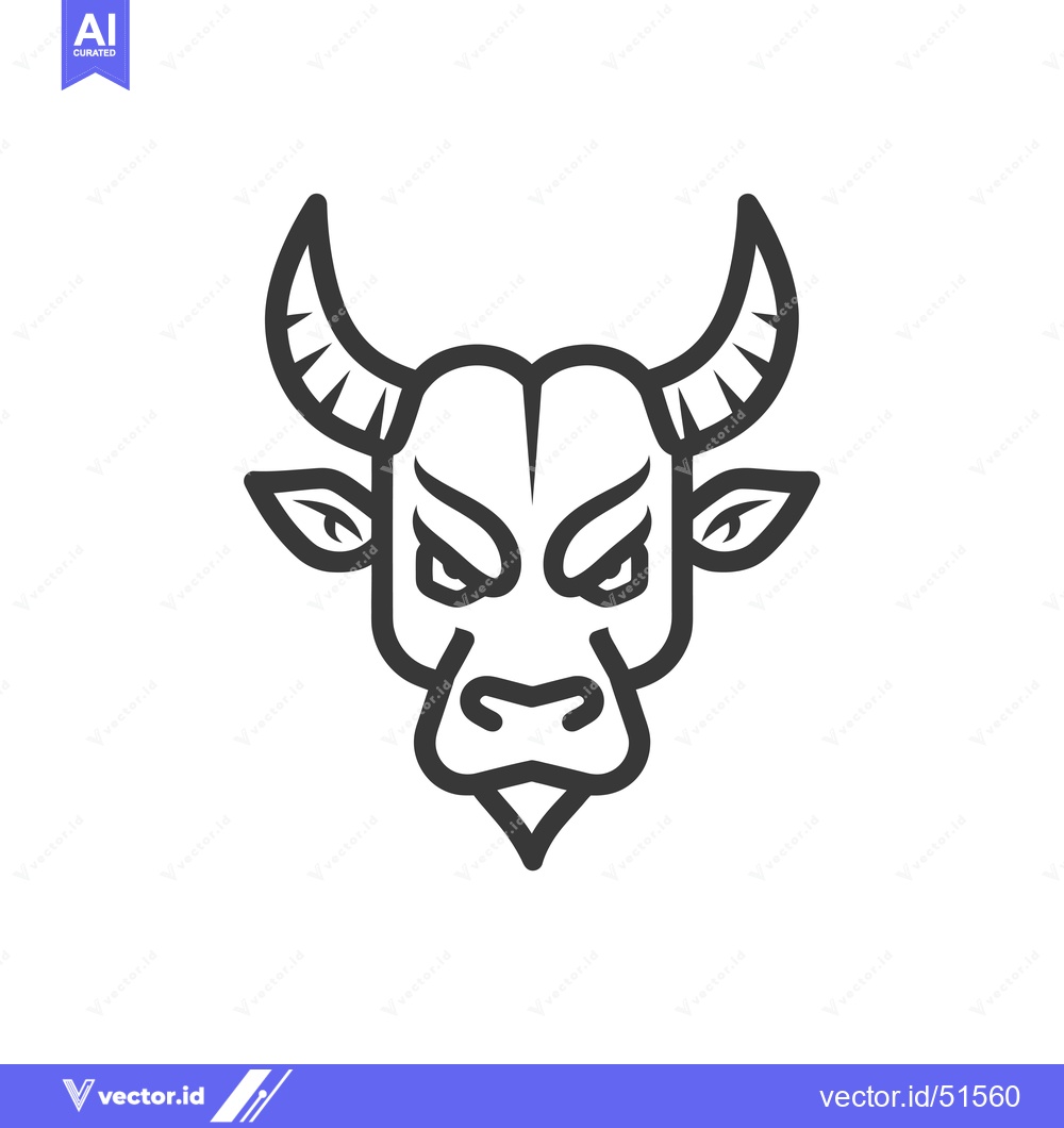 Premium Vector dari Line art illustration of a bull's head with angry expression