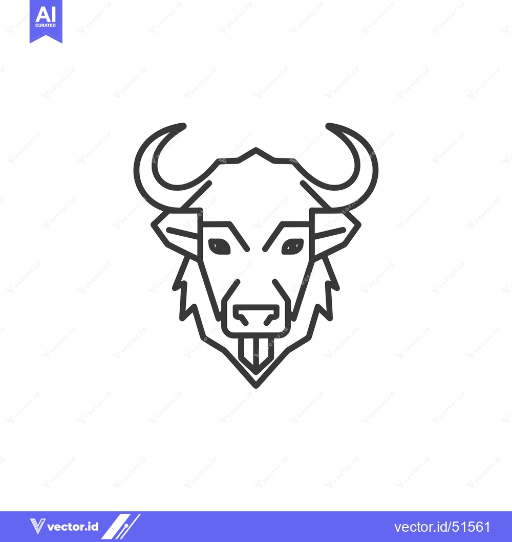 Premium Vector dari Line Art Illustration of a Bull's Head with Curved Horns