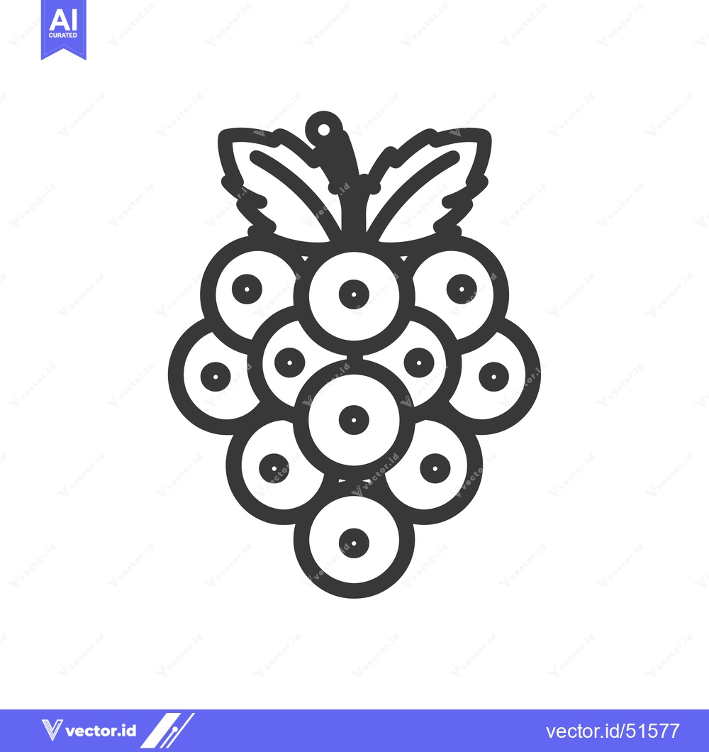 Premium Vector dari Line Art Illustration of a Bunch of Grapes with Leaves