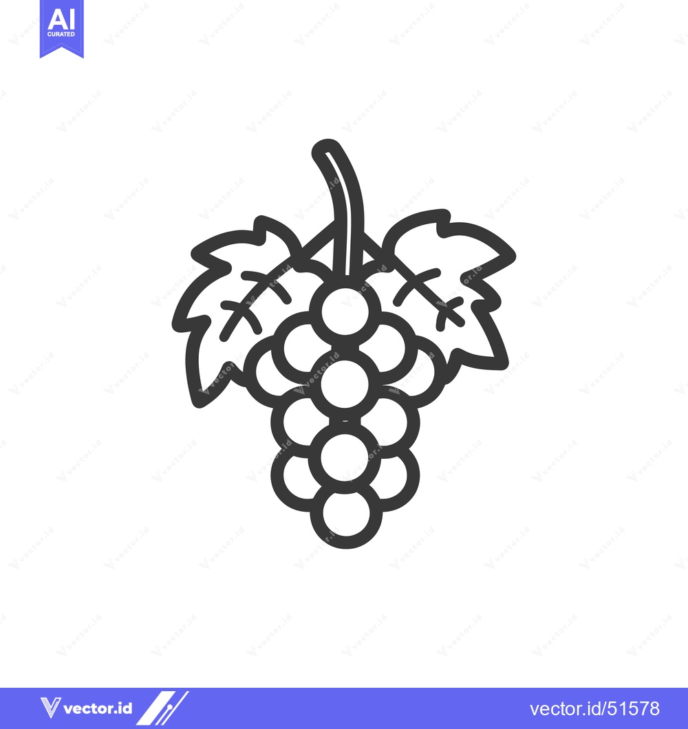 Premium Vector of Line Art Illustration of a Bunch of Grapes with Leaves