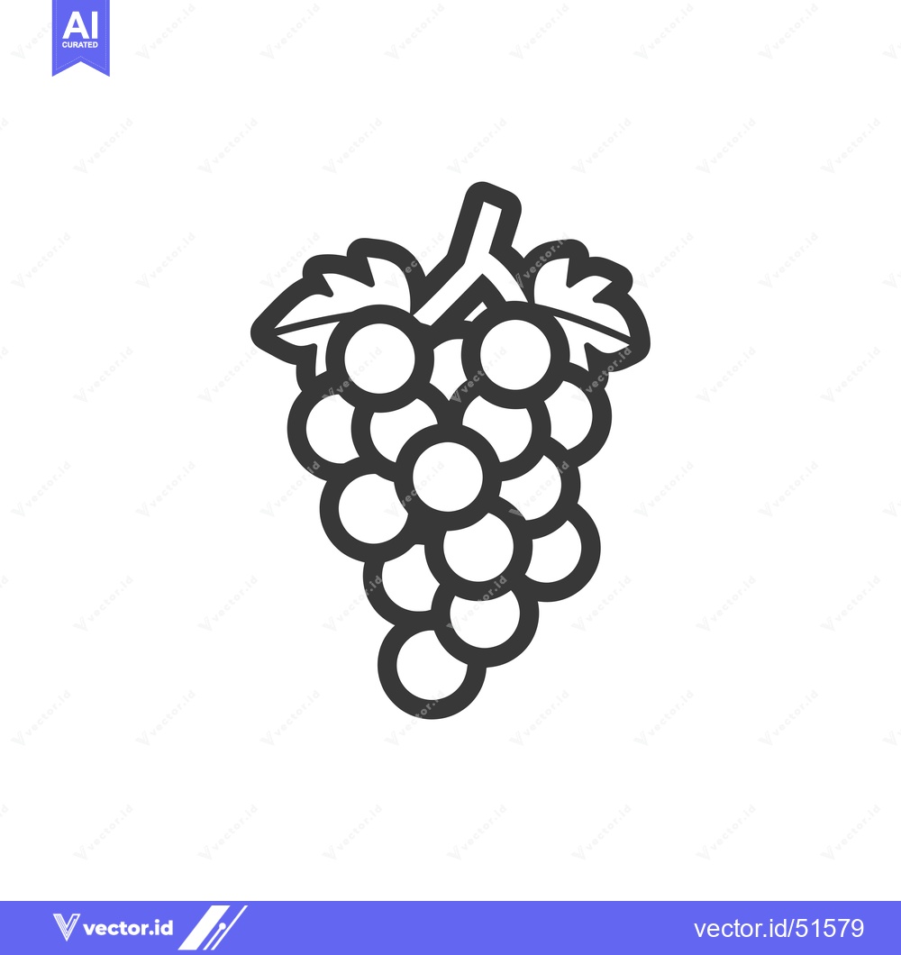 Premium Vector dari Line Art Illustration of a Bunch of Grapes with Leaves