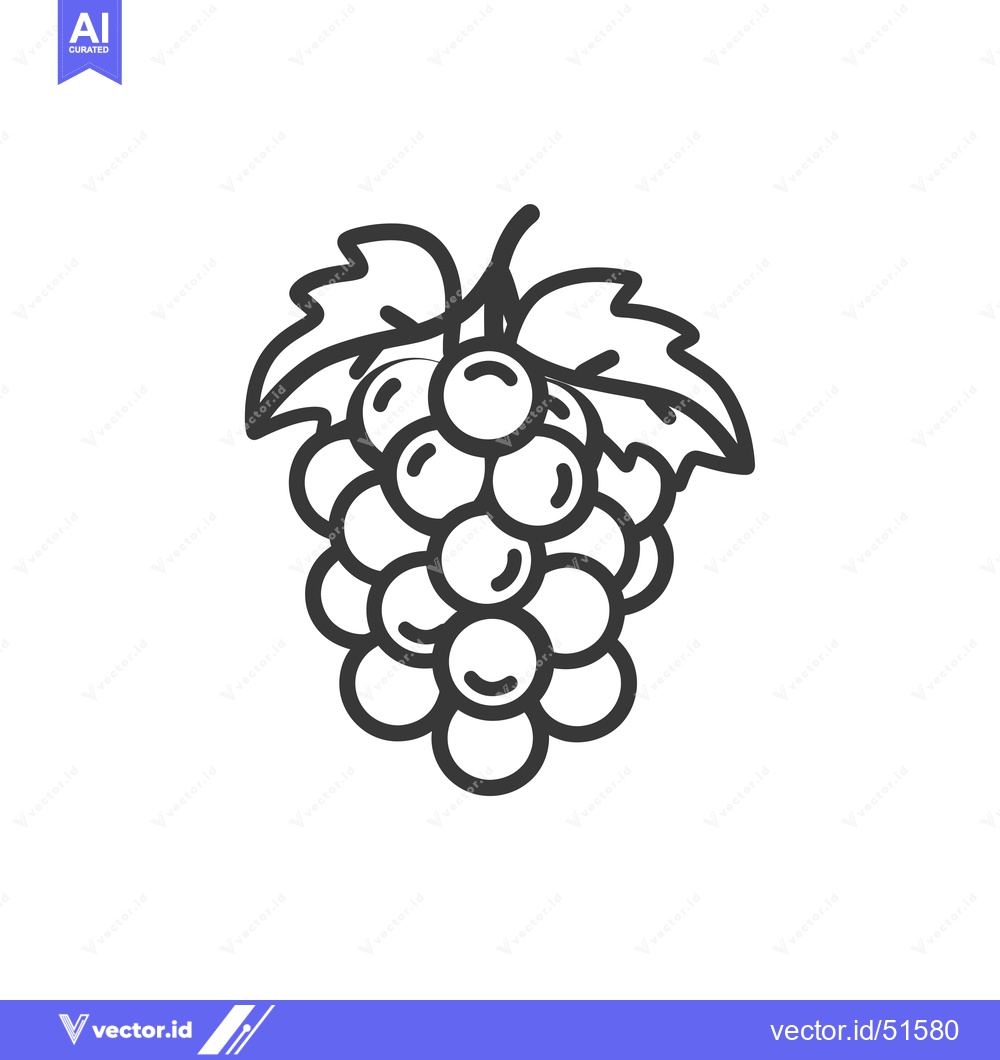 Premium Vector dari Line Art Illustration of a Bunch of Grapes with Leaves