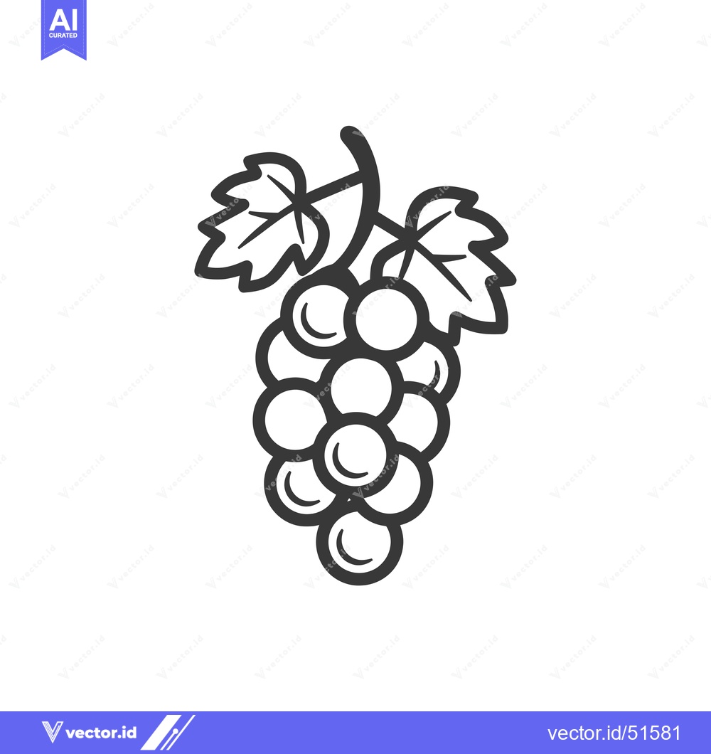 Premium Vector of Line art illustration of a bunch of grapes with leaves