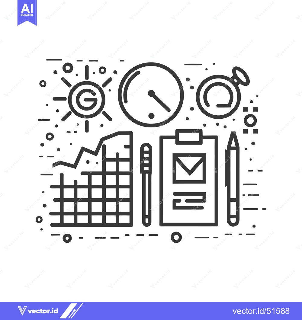 Premium Vector dari Line art illustration of a business concept, including a graph, a clip