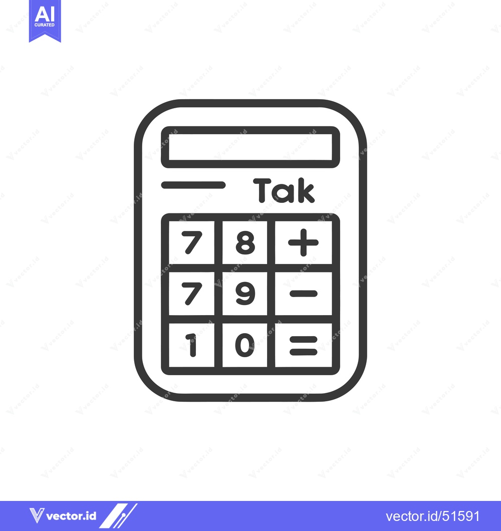 Premium Vector of Line art illustration of a calculator with a display showing "Tak"