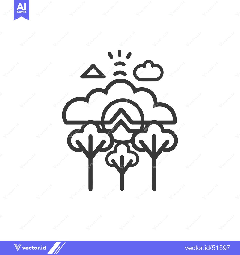 Premium Vector dari Line art illustration of a camping tent under a cloudy sky with trees