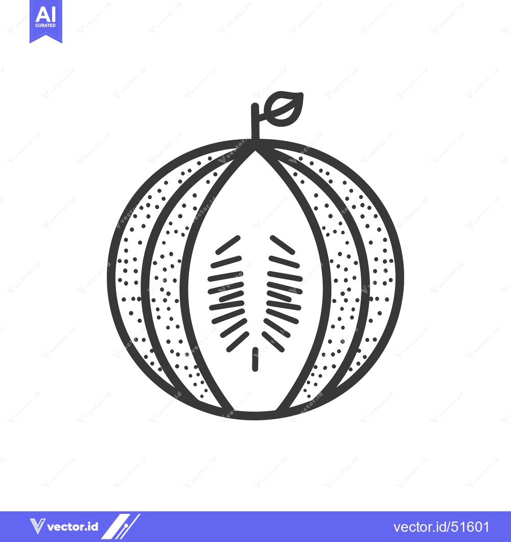 Premium Vector of Line Art Illustration of a Cantaloupe with a Leaf