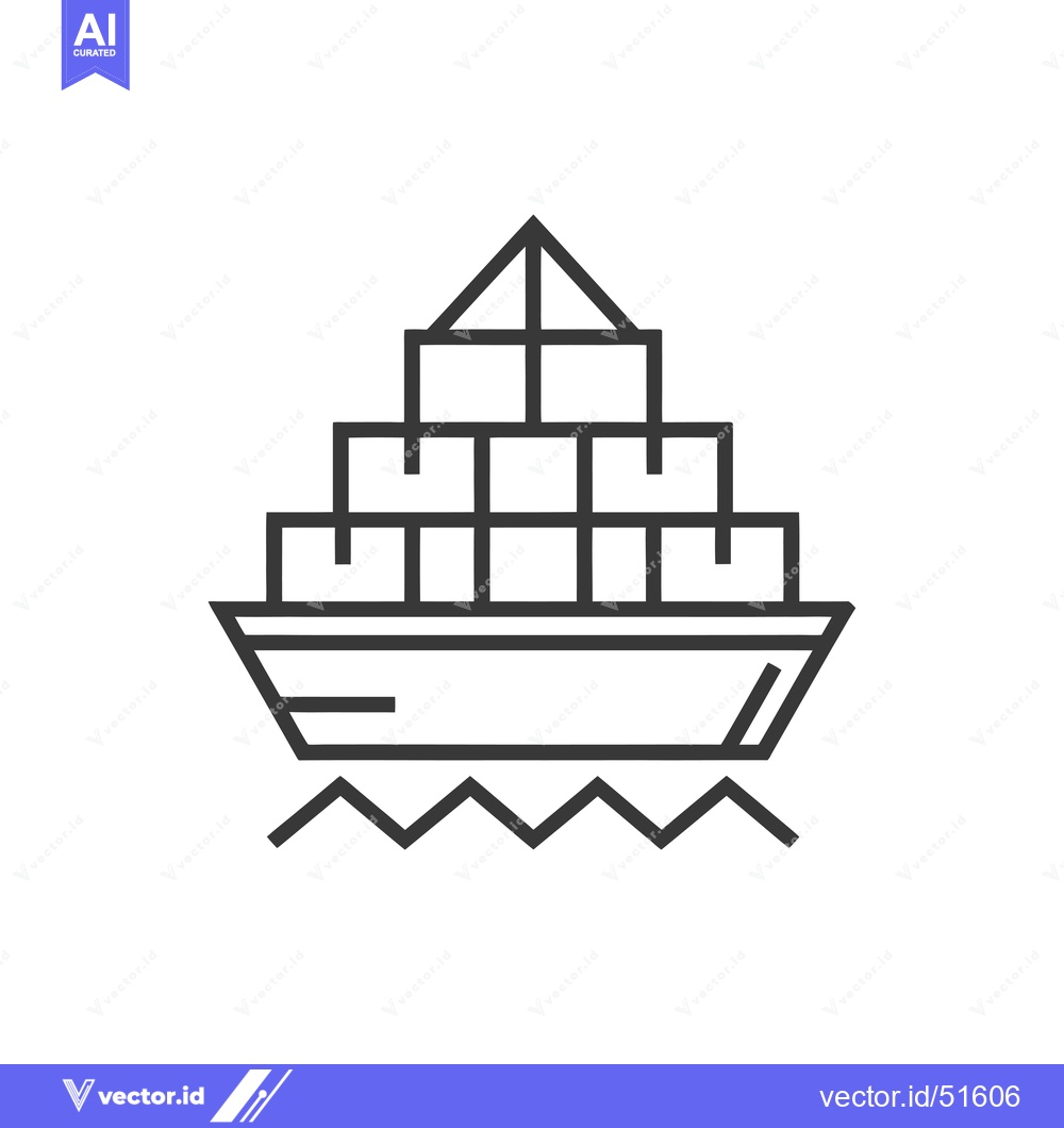 Premium Vector dari Line art illustration of a cargo ship with containers on deck