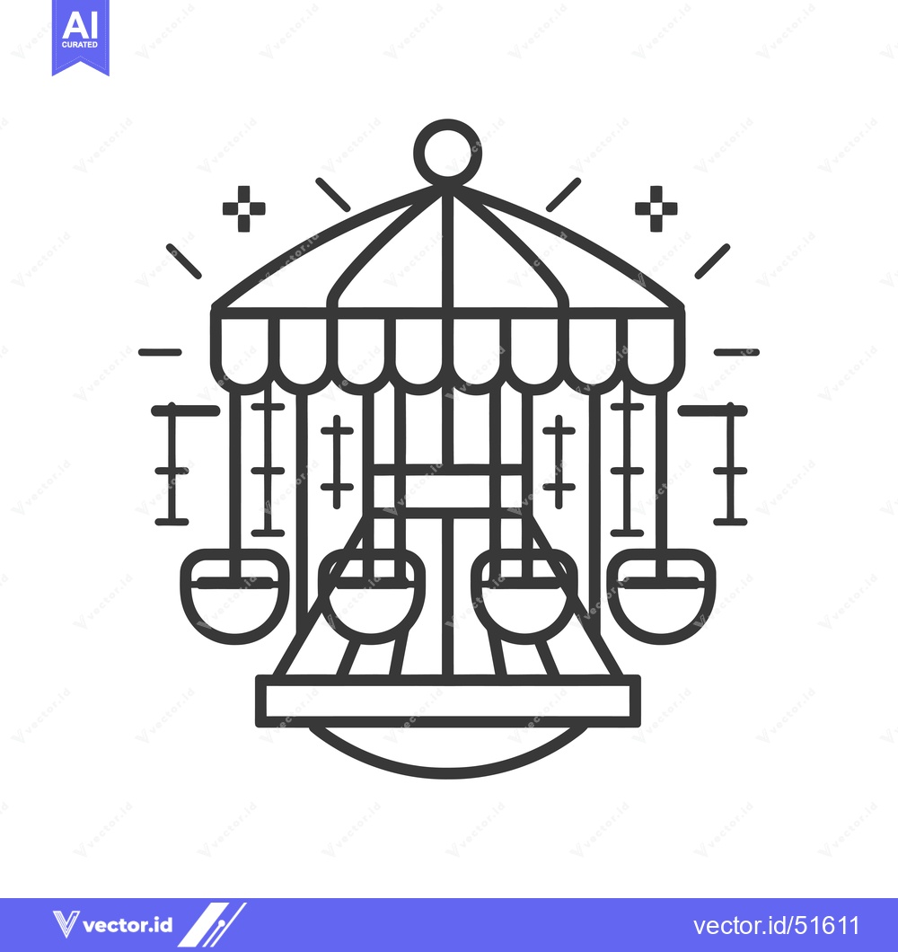 Premium Vector of Line Art Illustration of a Carousel with a Canopy