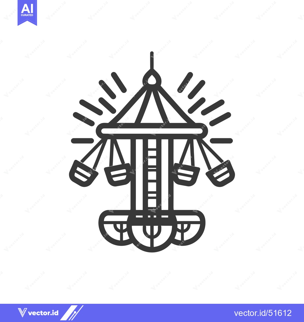 Premium Vector dari Line Art Illustration of a Carousel with a Sunburst Above