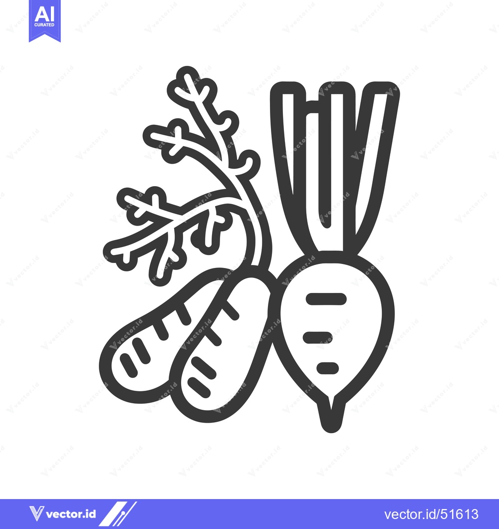 Premium Vector of Line Art Illustration of a Carrot and a Radish