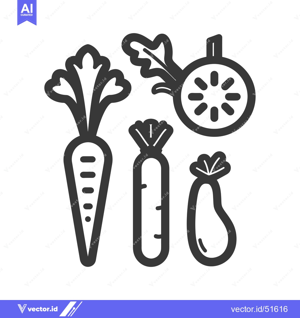 Premium Vector dari Line Art Illustration of a Carrot, Parsnip, and Pear