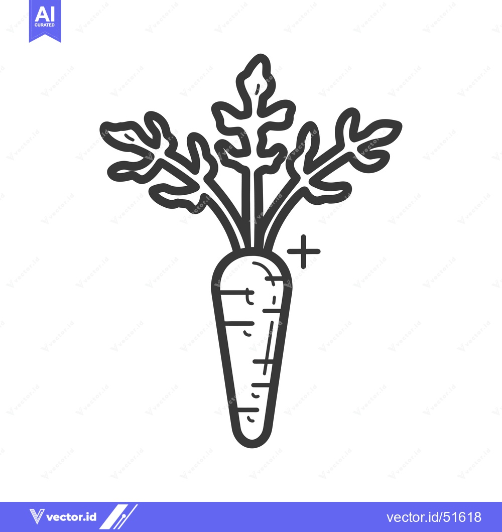 Premium Vector of Line art illustration of a carrot with green leaves