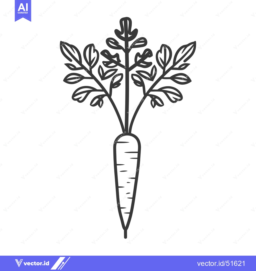 Premium Vector dari Line Art Illustration of a Carrot with Leaves