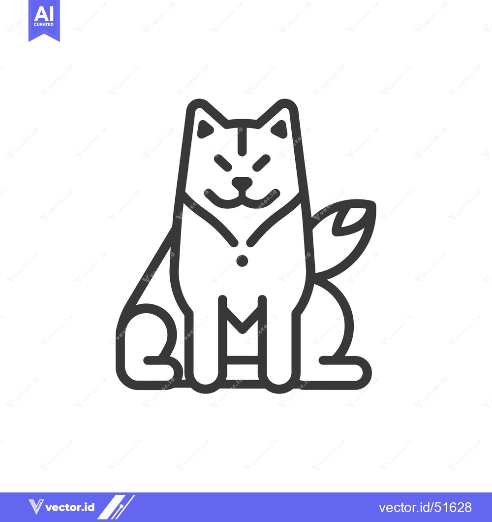 Premium Vector dari Line art illustration of a cartoon dog sitting with its tail curled