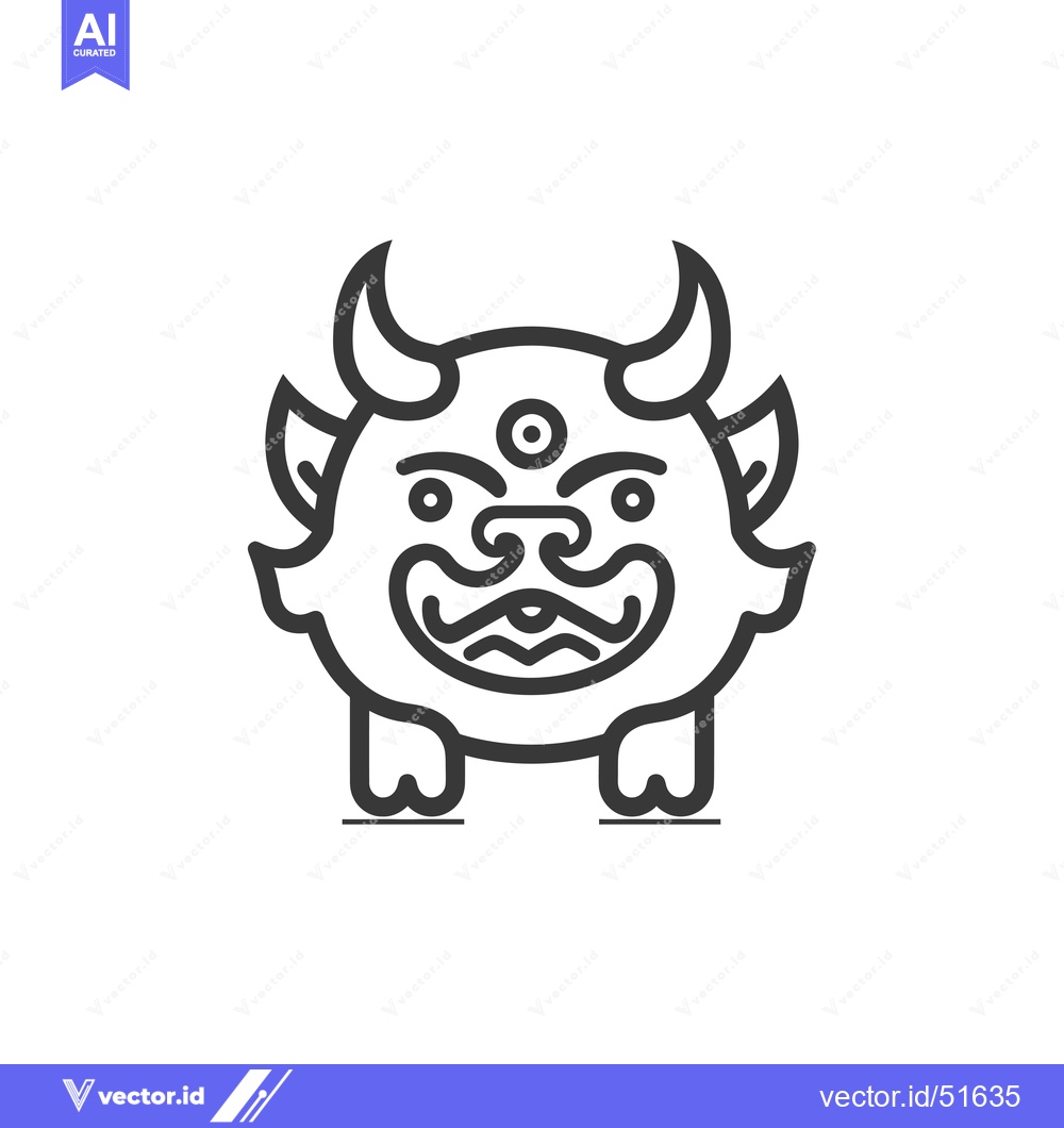 Premium Vector dari Line Art Illustration of a Cartoonish Demon with Horns and a Third Eye