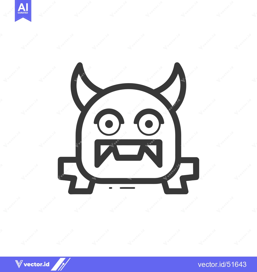Premium Vector dari Line Art Illustration of a Cartoon Monster with Horns and Fangs