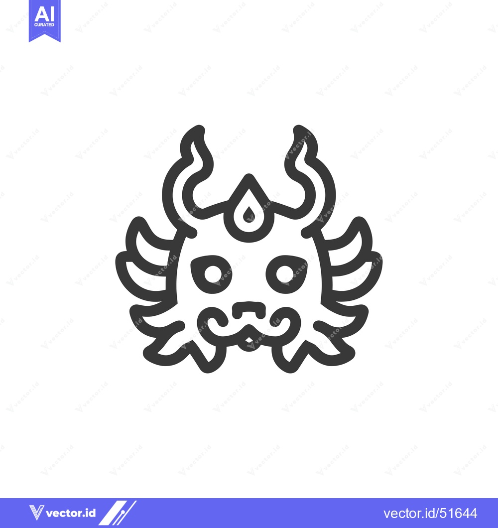 Premium Vector of Line art illustration of a cartoon monster with horns and wings