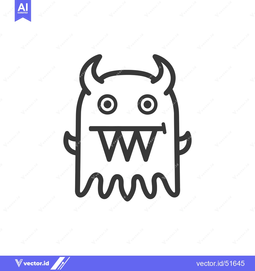 Premium Vector of Line Art Illustration of a Cartoon Monster with Horns, Big Eyes, and S