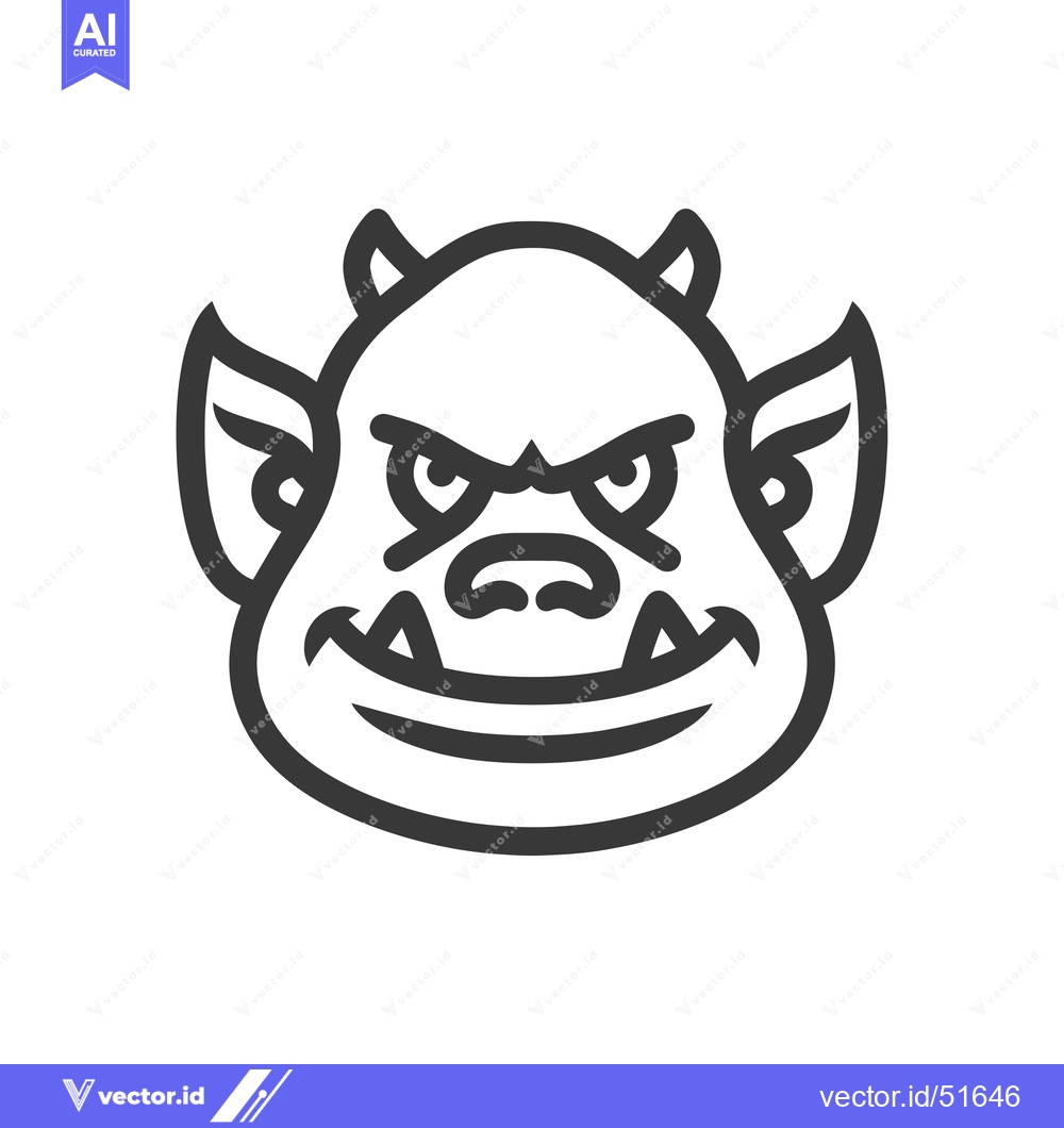 Premium Vector dari Line Art Illustration of a Cartoon Monster with Horns, Fangs, and a Gr