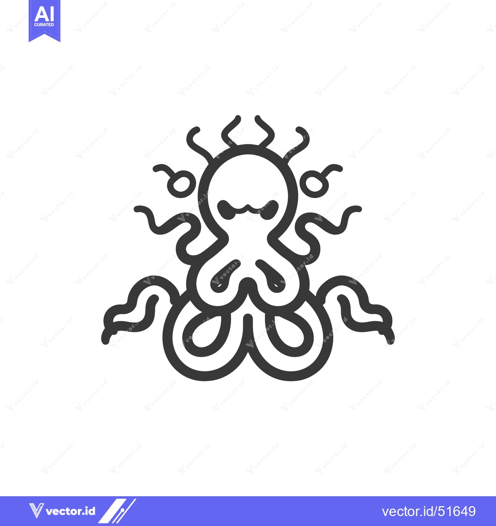 Premium Vector dari Line Art Illustration of a Cartoon Octopus with a Cute Face
