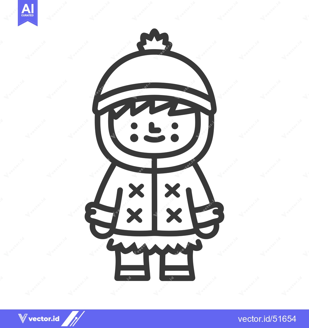 Premium Vector of Line Art Illustration of a Cartoon Person Wearing Winter Clothes