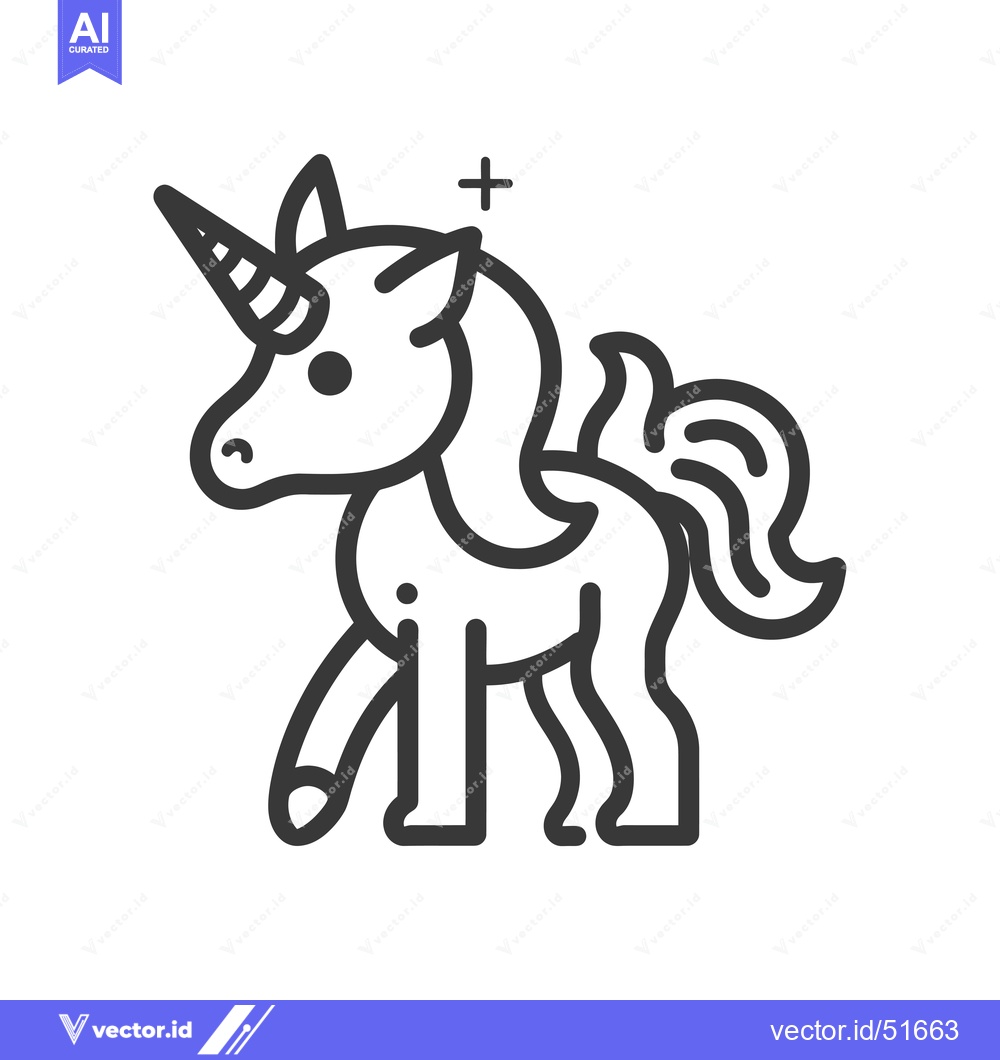 Premium Vector of Line Art Illustration of a Cartoon Unicorn