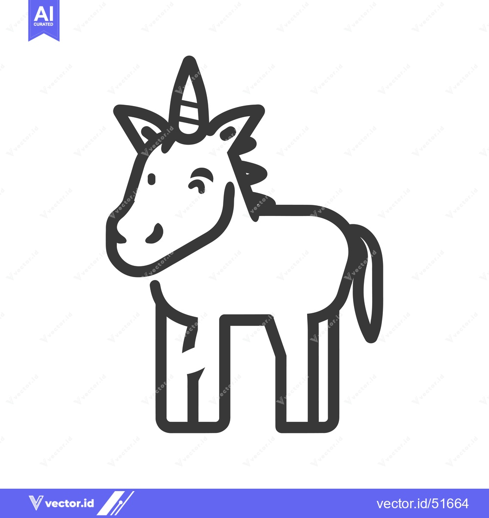 Premium Vector dari Line art illustration of a cartoon unicorn with a horn