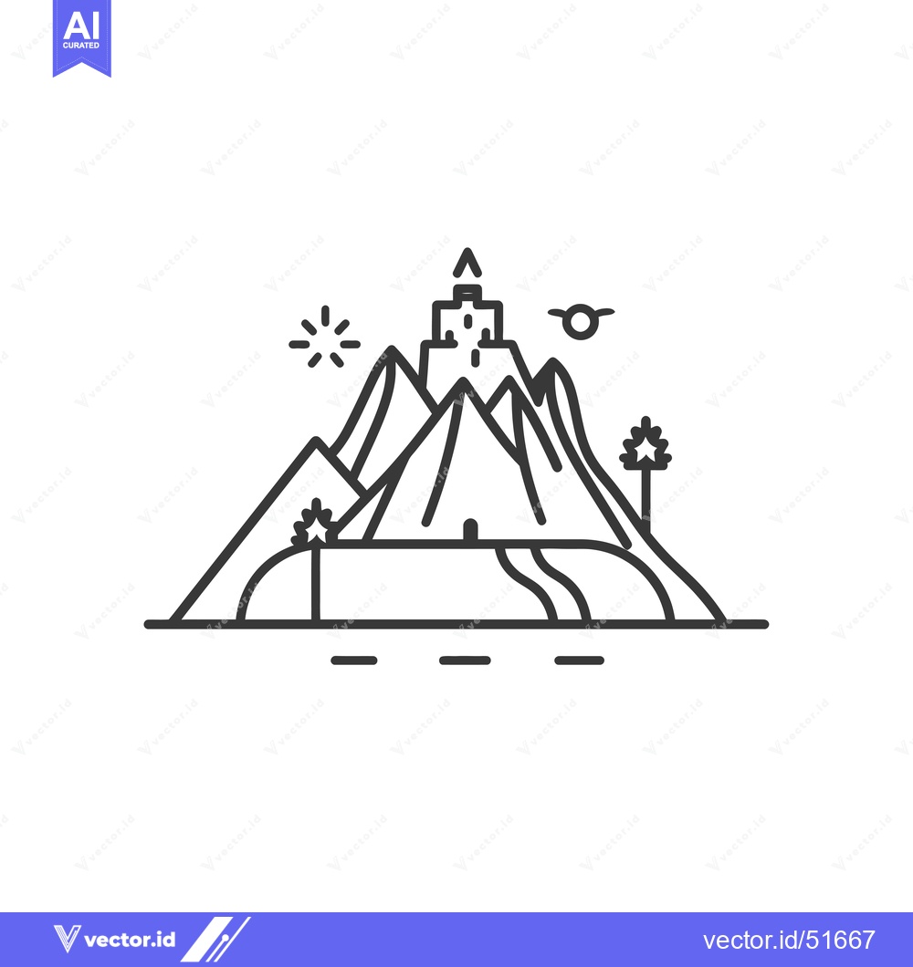Premium Vector dari Line Art Illustration of a Castle on a Mountaintop with a Sun and Star