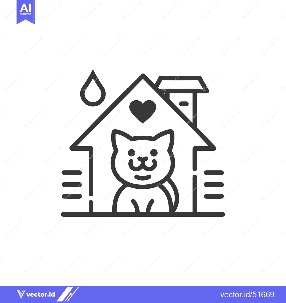 Premium Vector of Line Art Illustration of a Cat Inside a House with a Heart