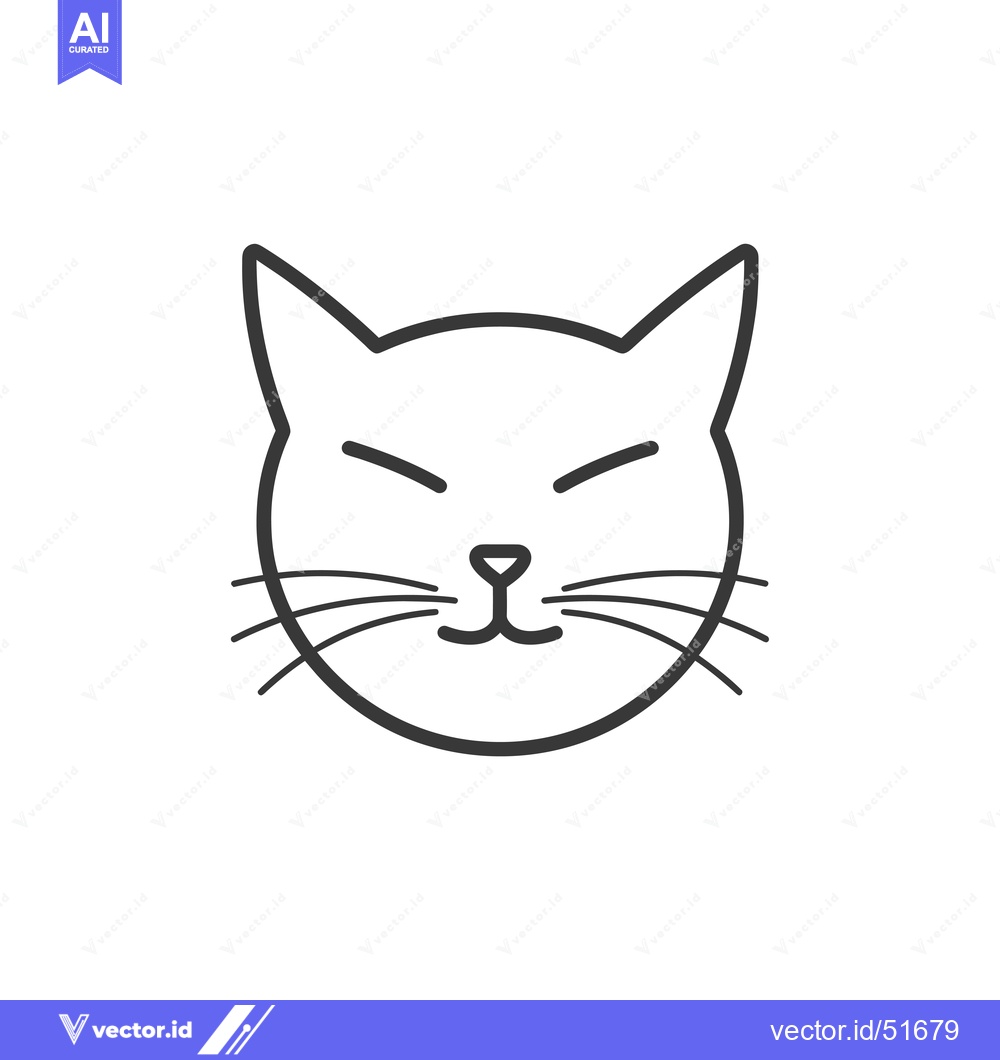 Premium Vector dari Line art illustration of a cat's face with closed eyes and a smile