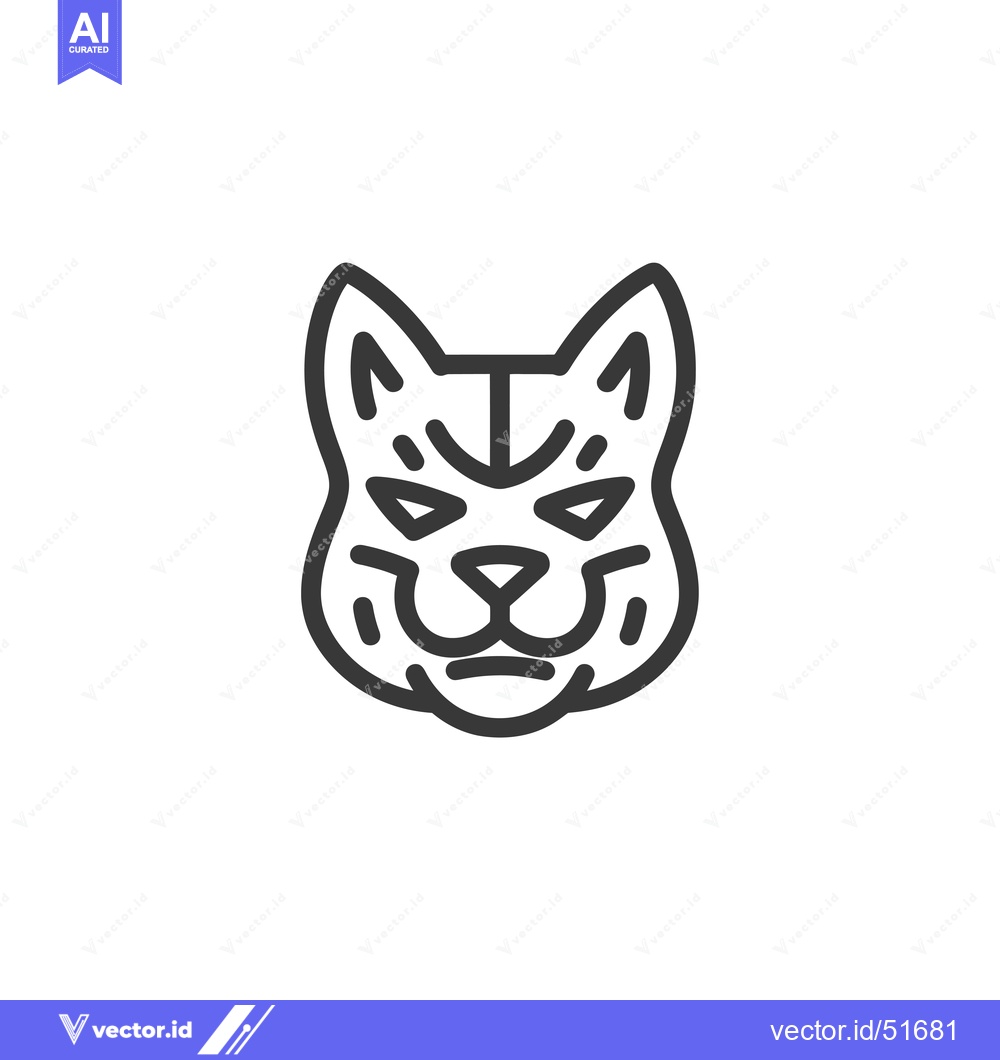 Premium Vector of Line Art Illustration of a Cat's Head with a Serious Expression