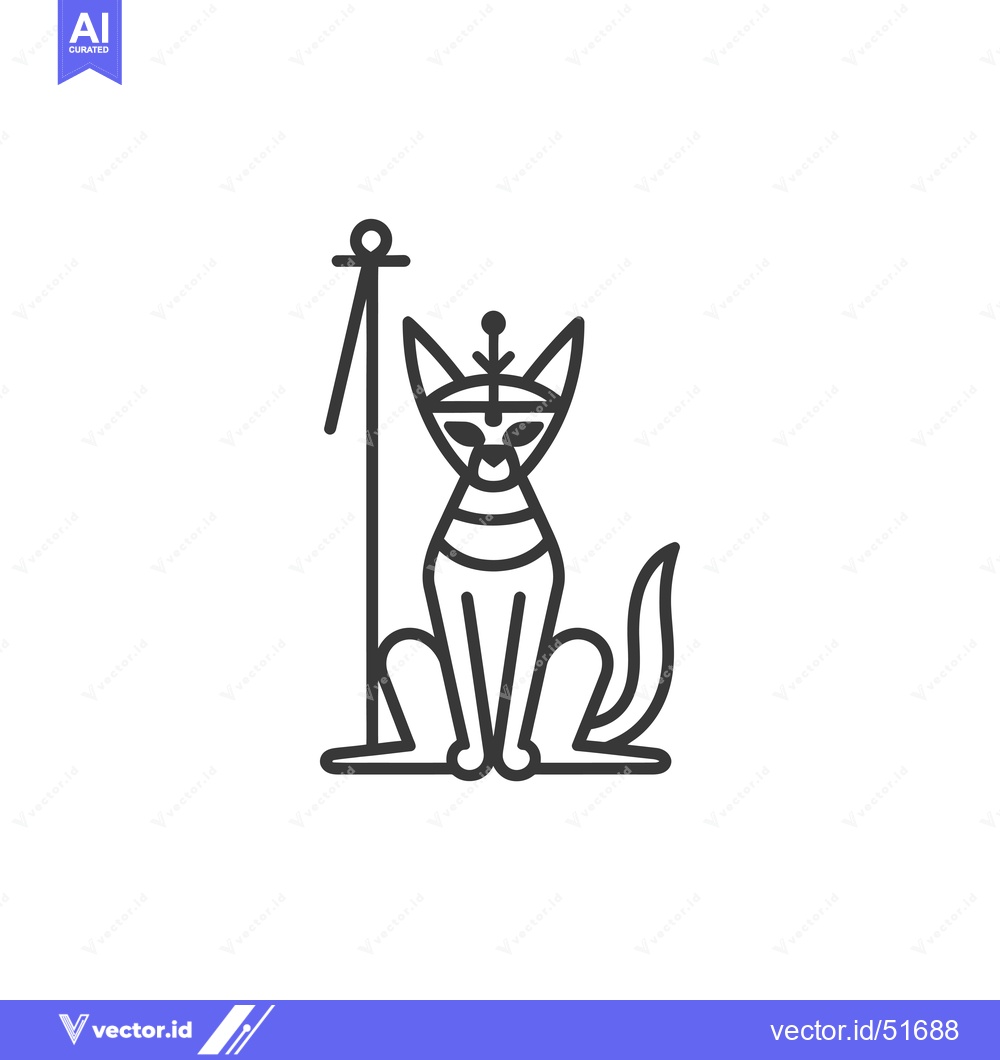 Premium Vector dari Line art illustration of a cat with a crown sitting next to a pole