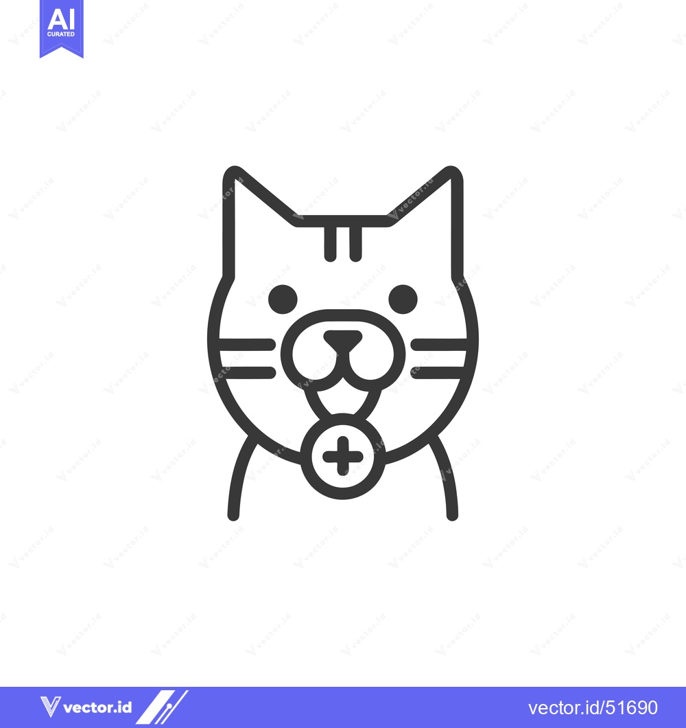 Premium Vector dari Line Art Illustration of a Cat with a Plus Sign on Its Collar