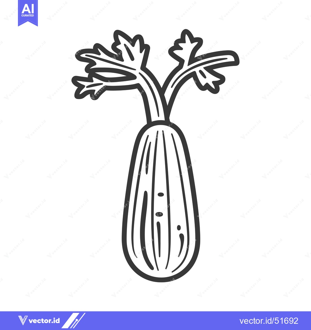 Premium Vector dari Line Art Illustration of a Celery Stalk with Leaves