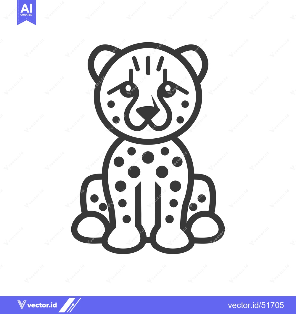 Premium Vector of Line art illustration of a cheetah cub sitting