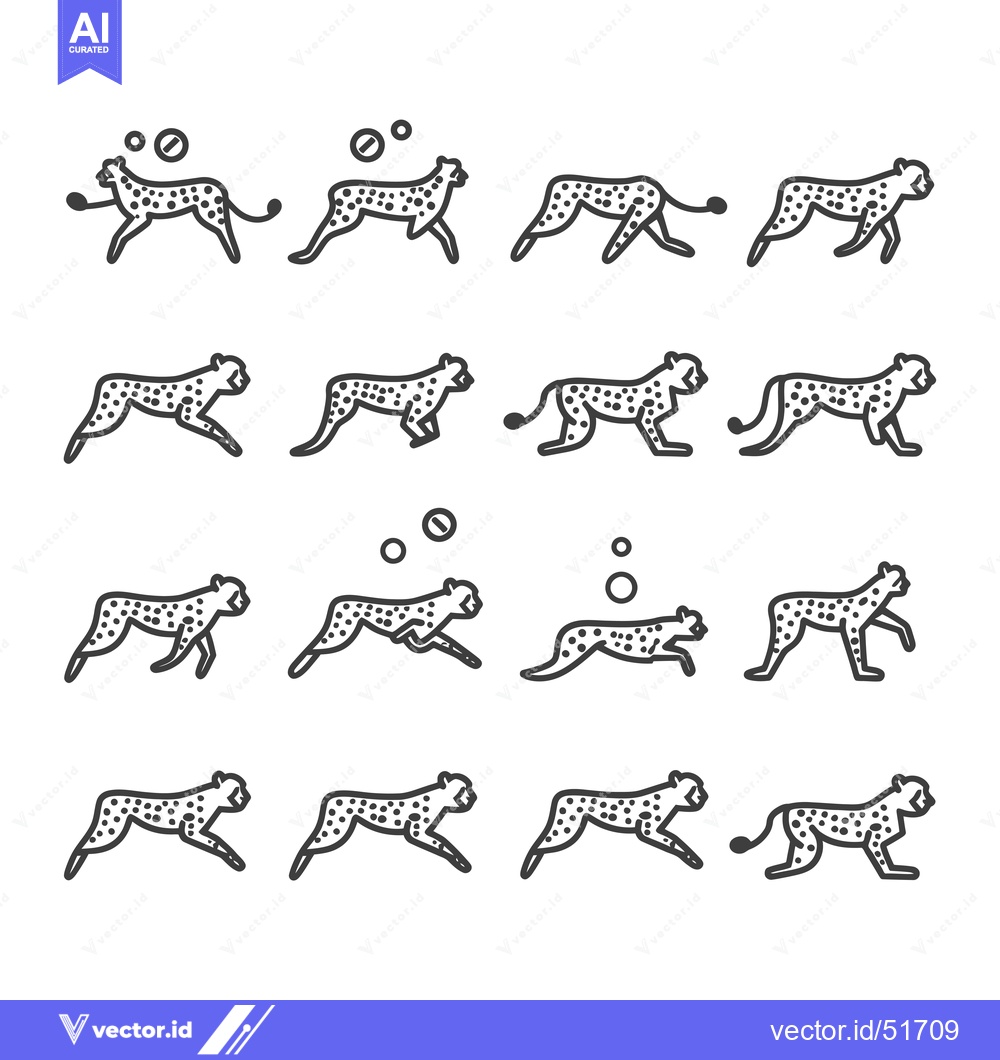 Premium Vector dari Line Art Illustration of a Cheetah in Various Running Positions