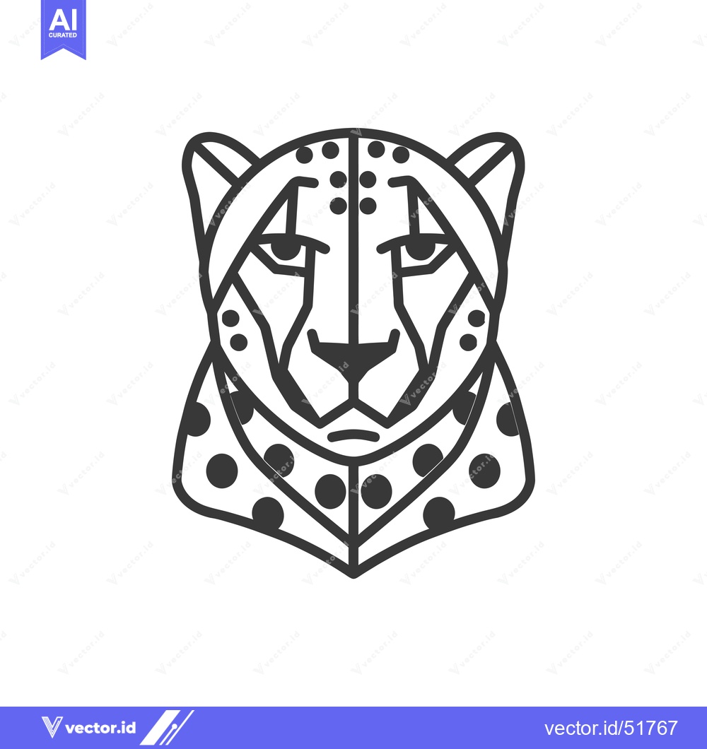 Premium Vector of Line Art Illustration of a Cheetah's Head with Spots
