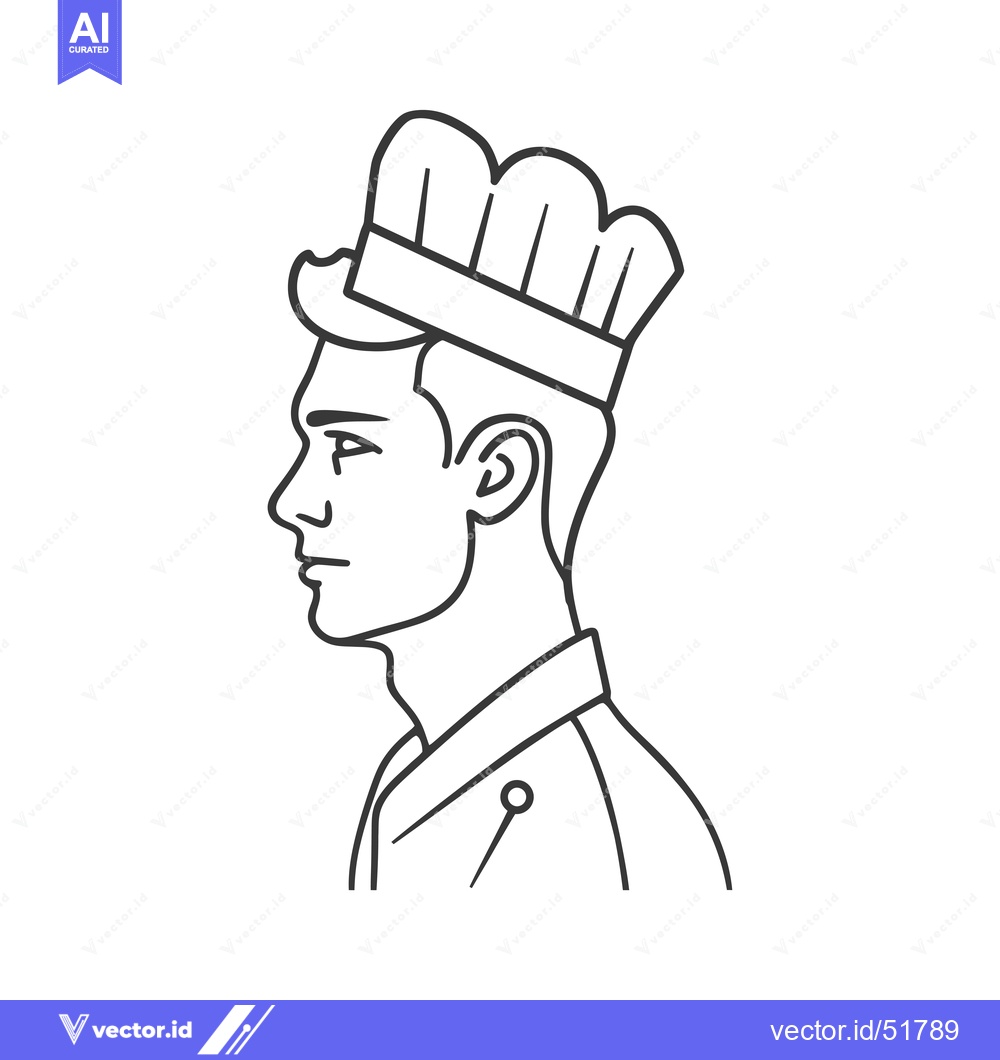 Premium Vector of Line Art Illustration of a Chef in Profile