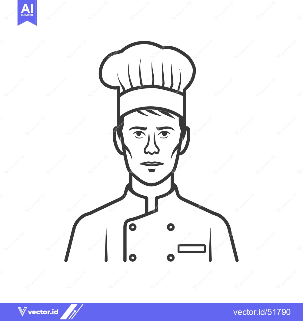 Premium Vector of Line Art Illustration of a Chef Wearing a Chef Hat