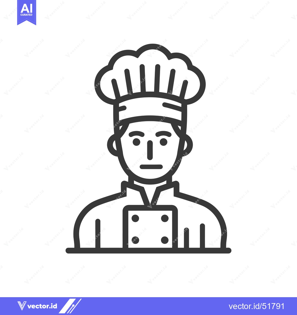 Premium Vector of Line Art Illustration of a Chef Wearing a Hat