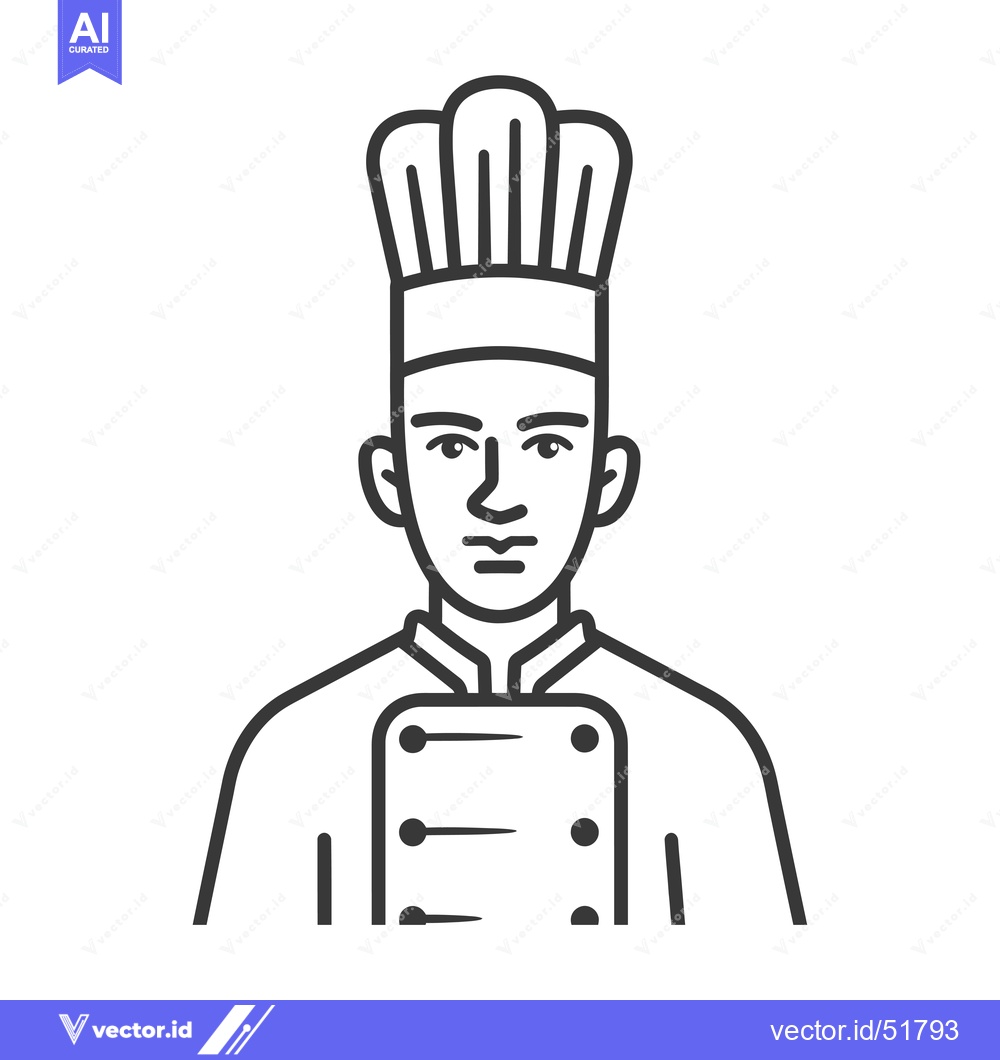 Premium Vector of Line Art Illustration of a Chef Wearing a Hat
