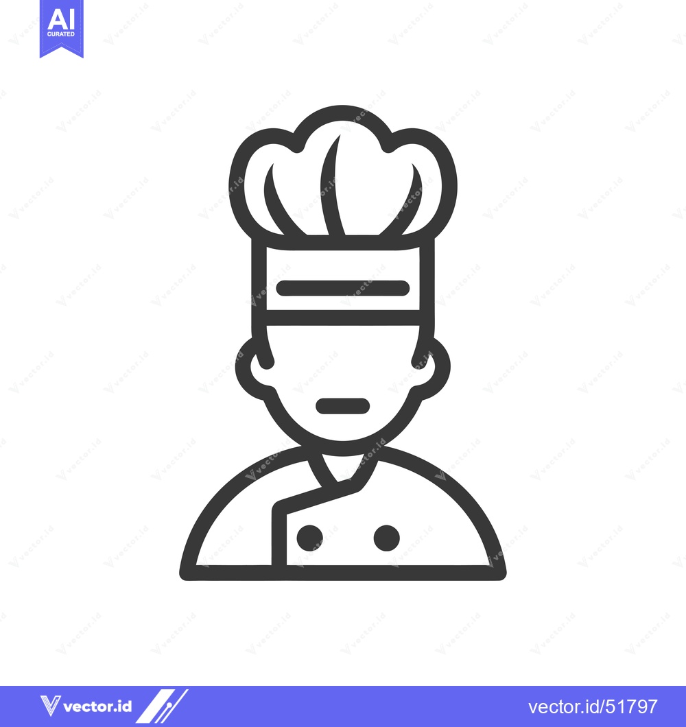 Premium Vector of Line Art Illustration of a Chef Wearing a Hat