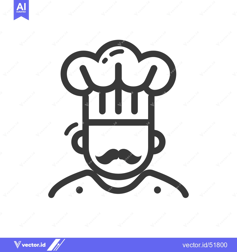 Premium Vector of Line Art Illustration of a Chef Wearing a Hat and Mustache
