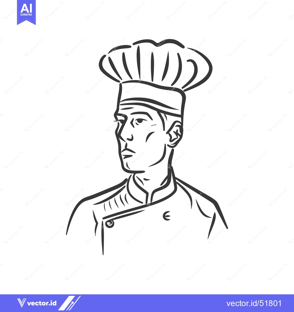 Premium Vector of Line Art Illustration of a Chef Wearing a Tall Hat