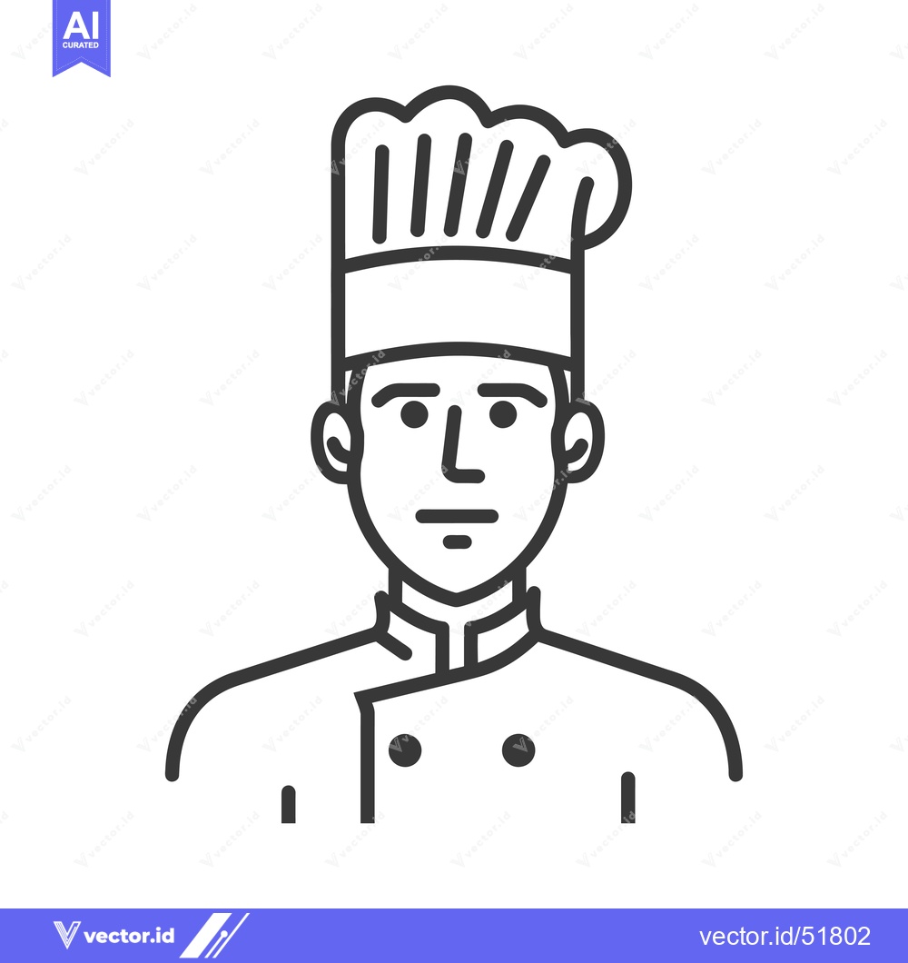 Premium Vector dari Line Art Illustration of a Chef Wearing a Tall Hat