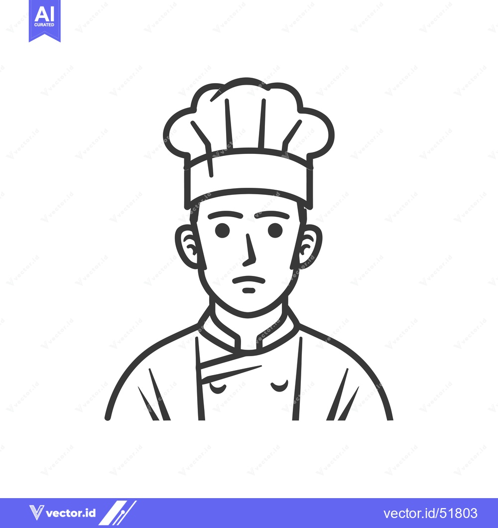 Premium Vector of Line Art Illustration of a Chef Wearing a Tall Hat