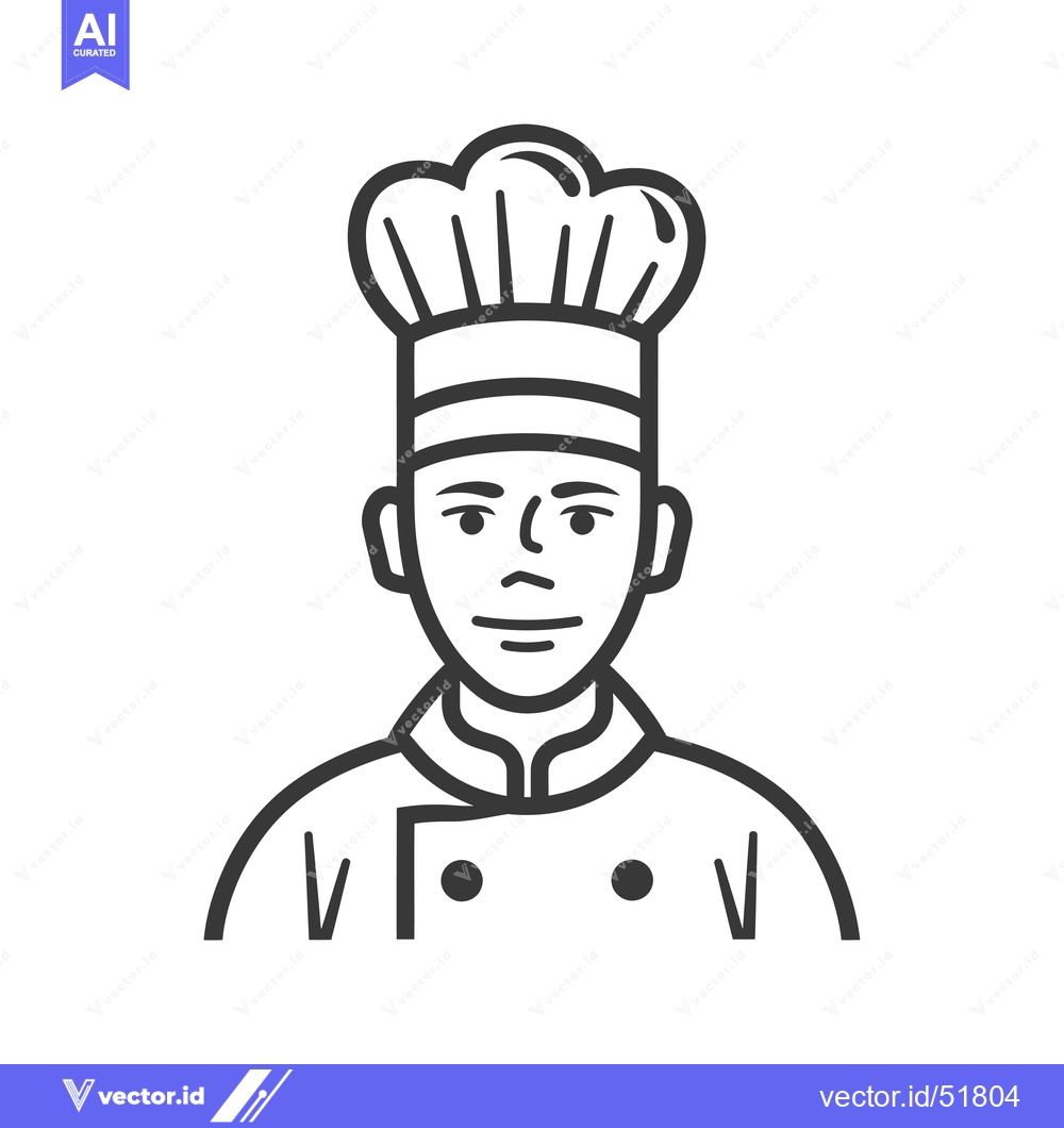 Premium Vector of Line Art Illustration of a Chef Wearing a Tall Hat