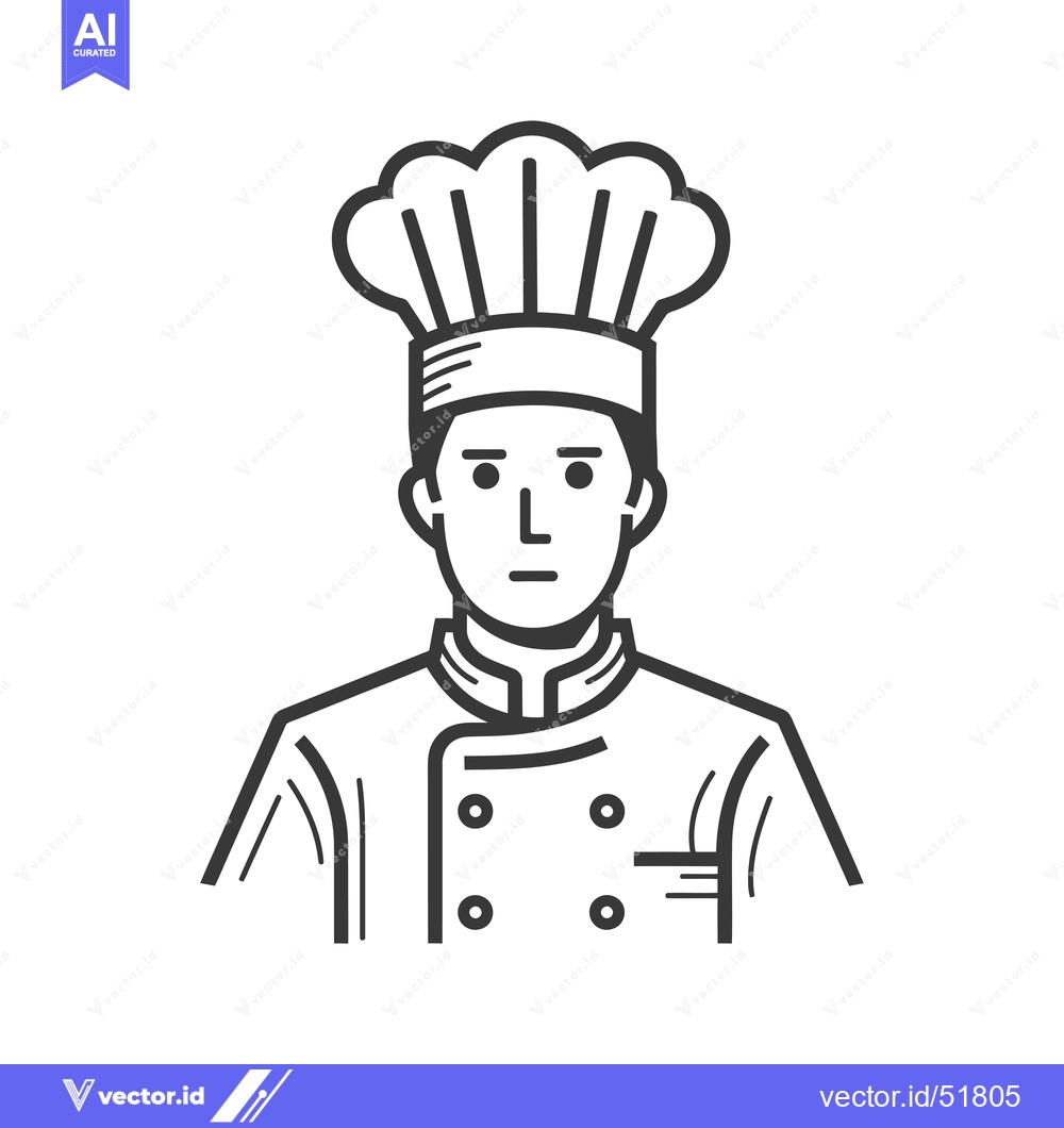 Premium Vector dari Line Art Illustration of a Chef Wearing a Toque